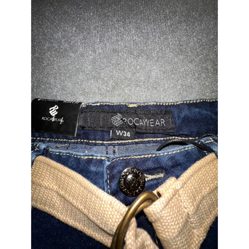 Rocawear Mens Flex Denim Slim Skinny Jeans Indigo Cloud W34 L30 With Belt RWJ009